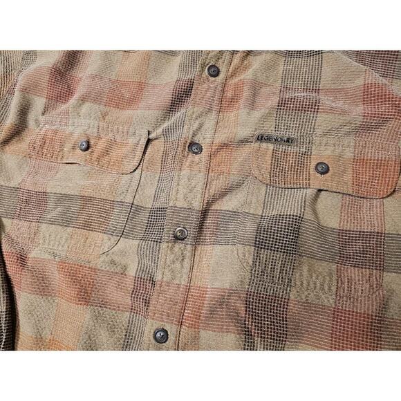 Legendary Whitetails Flannel Seersucker Mens Sz XL Plaid Orange Brown Bitton Up - Picture 2 of 6